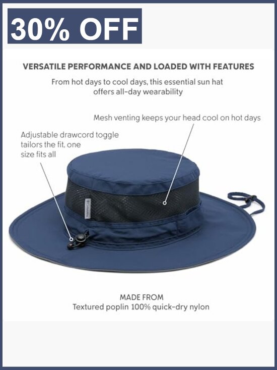 UPF 50 Sun Hat with Wide Brim Mesh Venting Adjustable Drawcord Packable Kanut Sports Evans Quick-Dry Boonie Sun Hat, UPF 50+ UV  main image 3